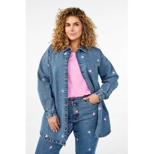 Zizzi Blouse 'FLOWER'  lichtblauw / pink