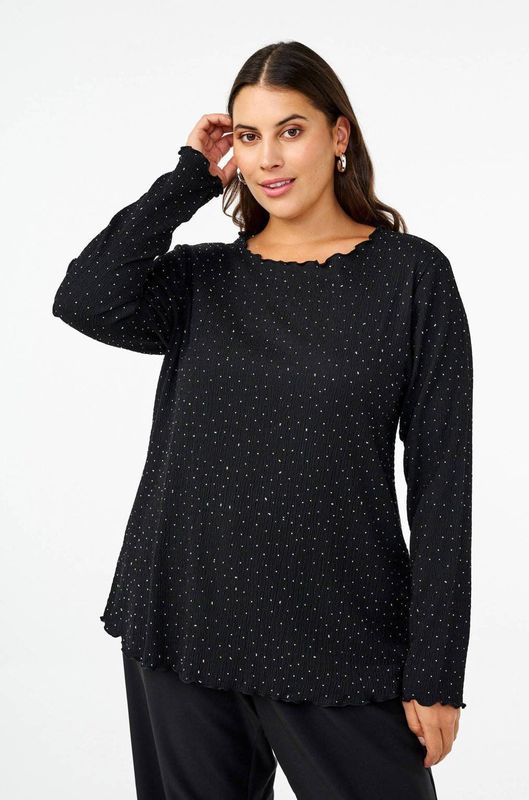 Zizzi - Glitter Top - Zwart - Polyester en Elastaan