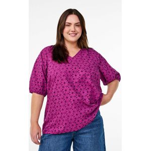 Zizzi - Blousetop - Violet - Dames - Half Lange Mouwen - V-hals