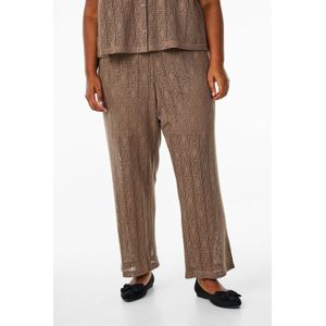 Zizzi - Kanten Wide Leg High Waist Broek - Bruin
