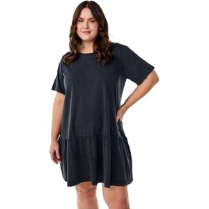 Zizzi - Zomerjurk - Antraciet - Katoen - Ronde Hals - Korte Mouwen