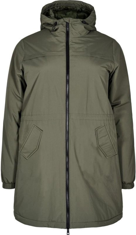 Zizzi - Parka - Kaki - Dames - Met Knoopsluiting en Reverskraag