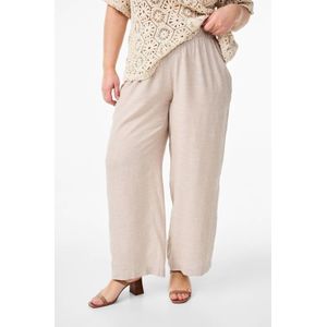 Zizzi - Wide Leg High Waist Broek - Beige - Linnen