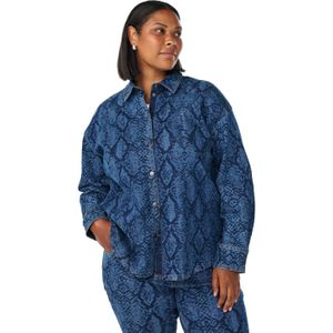 Zizzi - Denim Blouse - Donkerblauw - Dierenprint - Lange Mouwen
