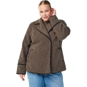 Zizzi - Jack - Grijsbruin - Teddy - Lange Mouwen - Knoopsluiting