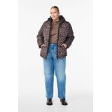 Zizzi - Calea - Gewatteerde Jas - Bruin / Zwart - Met Capuchon en Ritssluiting