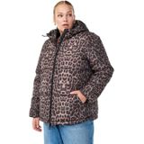 Zizzi - Calea - Gewatteerde Jas - Bruin / Zwart - Met Capuchon en Ritssluiting