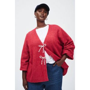 Zizzi - Gebreid Vest - Rood - Lange Mouwen - V-hals met Knoopsluiting