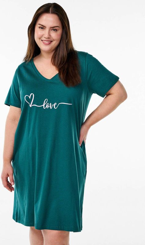 Zizzi - MALBA - Nachthemd - Groen