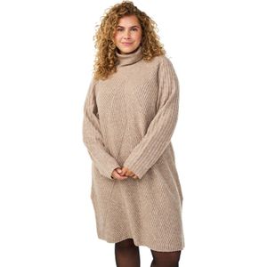 Zizzi - Jurk - Lichtroze - Wol - Lange Mouwen - Col