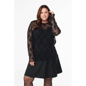 Zizzi - Kanten Gebloemde Top - Zwart