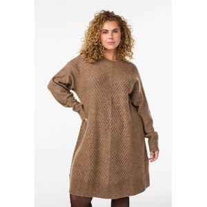 Zizzi - Midi Jurk - Beige - Effen Print - Lange Mouwen