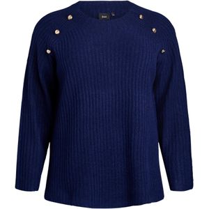 Zizzi - Sweater - Donkerblauw - Met Wol