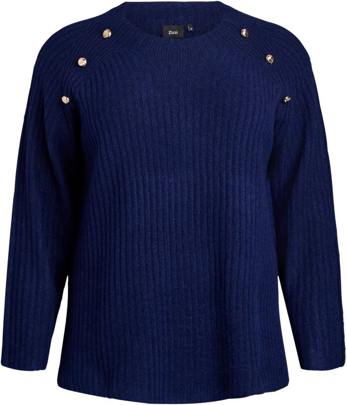 Zizzi - Sweater - Donkerblauw - Met Wol