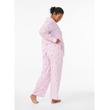 Zizzi - Pyjamabroek - Bessen/Pink/Wit - Lang/maxi - Viscose - Gestreept