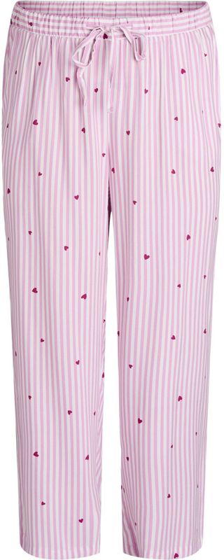 Zizzi - Pyjamabroek - Bessen/Pink/Wit - Lang/maxi - Viscose - Gestreept