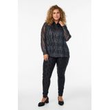 Zizzi - Blouse - Zwart - Polyester - Rechte Mouwen - Knoopsluiting