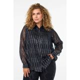 Zizzi - Blouse - Zwart - Polyester - Rechte Mouwen - Knoopsluiting