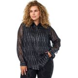 Zizzi - Blouse - Zwart - Polyester - Rechte Mouwen - Knoopsluiting