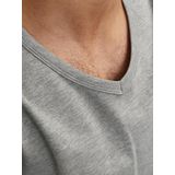 T-shirt - Light Grey Melange - Korte Mouwen - V-hals