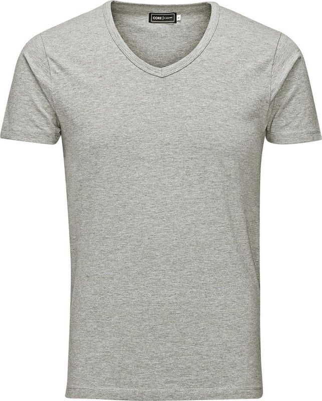 T-shirt - Light Grey Melange - Korte Mouwen - V-hals