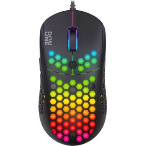 Don One GM200 RGB - LICHTGEWICHT RGB GAMING MUIS MET LED VERLICHTING - ZWART (PMX 3325) (Bedraad), Muis, Zwart