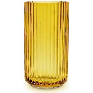 Lyngby Scandinavische mondgeblazen glazen vaas met groeven voor bloemen, struiken of theelichthouders voor kaarsen en theelichtjes, hoogte 20,5 cm