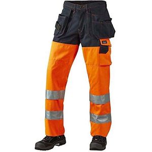 J.A.K. 1110088104 Serie 11100 70% polyester / 30% katoen taillebroek met hangzakken, EN 20471, klasse 2, oranje/marine, 58 R (41/32) maat