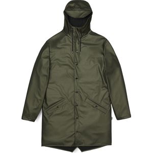 RAINS - 12020 Long Jacket - Groen Metallic - Waterdicht Polyester