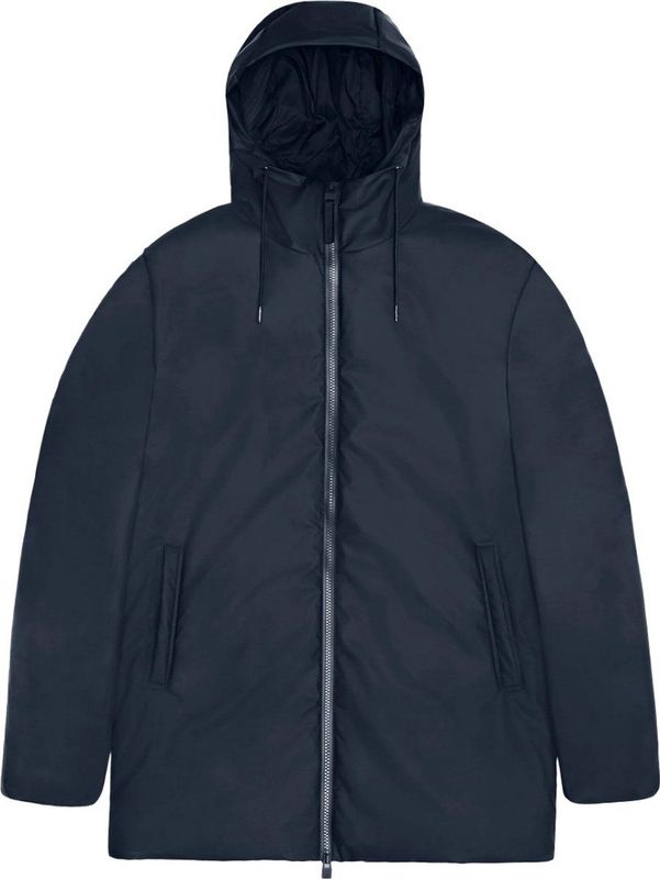 Rains - Lohja Long Jacket W3T2 - Jas - Navy - Waterdicht, 100% Polyester, Verstelbare Capuchon
