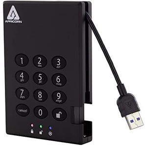 Apricorn 1 TB Aegis slot met cijfercombinatie voor het versleutelen van een USB 3.0 256-bit AES XTS draagbare externe harde schijf zwart 1 TB, A25-3PL256-1000