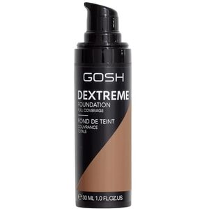 GOSH Dextreme Full Coverage Foundation, 30 ml, vloeibare make-up, hydraterend voor een onberispelijke teint, veganistische gezichtsmake-up, met hoge dekking, bedekt puistjes en kringen rond de ogen,