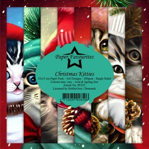 PF253 Paper Favourites - Paperpack - Christmas Kitties - 15x15cm - 200gsm - enkelzijdig - 3x8 designs - 24vel