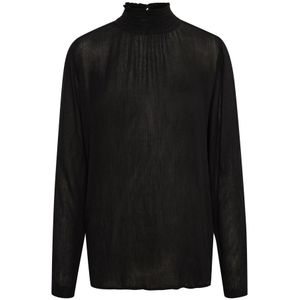 Kaffe - Diepzwarte Blouse - Zwart - Lange Mouwen, Hoge Hals