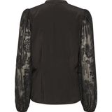 Blouse - Effen - Viscose - Lange Mouw - Opstaande Kraag