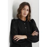 Blouse - Effen - Viscose - Lange Mouw - Opstaande Kraag