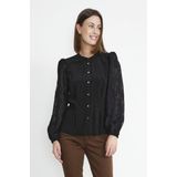 Blouse - Effen - Viscose - Lange Mouw - Opstaande Kraag