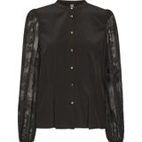 Blouse - Effen - Viscose - Lange Mouw - Opstaande Kraag