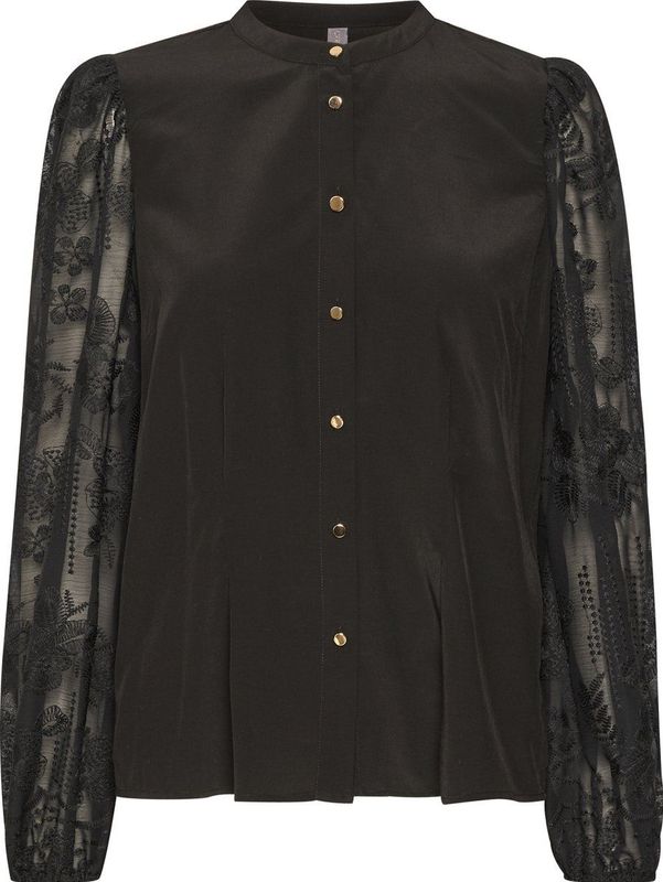 Blouse - Effen - Viscose - Lange Mouw - Opstaande Kraag