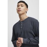 BLEND - Noble - T-shirt - Navy - Jersey, Henley Hals, Lange Mouw