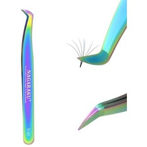 NAGARAKU Volume Wimperpincet Gebogen Professionele Precisie Pincet Gekleurde Roestvrijstalen Volume Fan Wimperverlenging Pincet Met Beschermkapjes Voor De Punten Curved Eyelash Tweezer (N-05)
