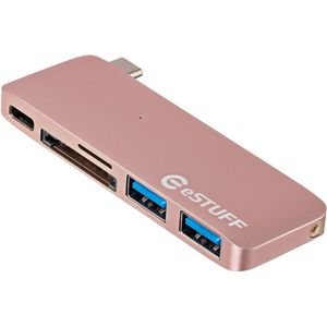 eSTUFF USB C insteekhub (USB-C, 5 ports), Docking station + USB-hub, Roze