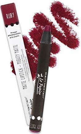 Beauty Made Easy Le Papier feuchtigkeitsspendender, matter, plastikfreier, veganer Lippenstift mit Shea Butter, Mighty Matte RUBY
