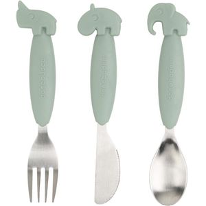 Set van 3 babybestek easy-grip DONE BY DEER. Roestvrijstalen materiaal. Maten één maat. Groen kleur