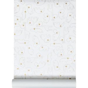 Done by Deer - Vliesbehang - Wit/Goud - Dieren