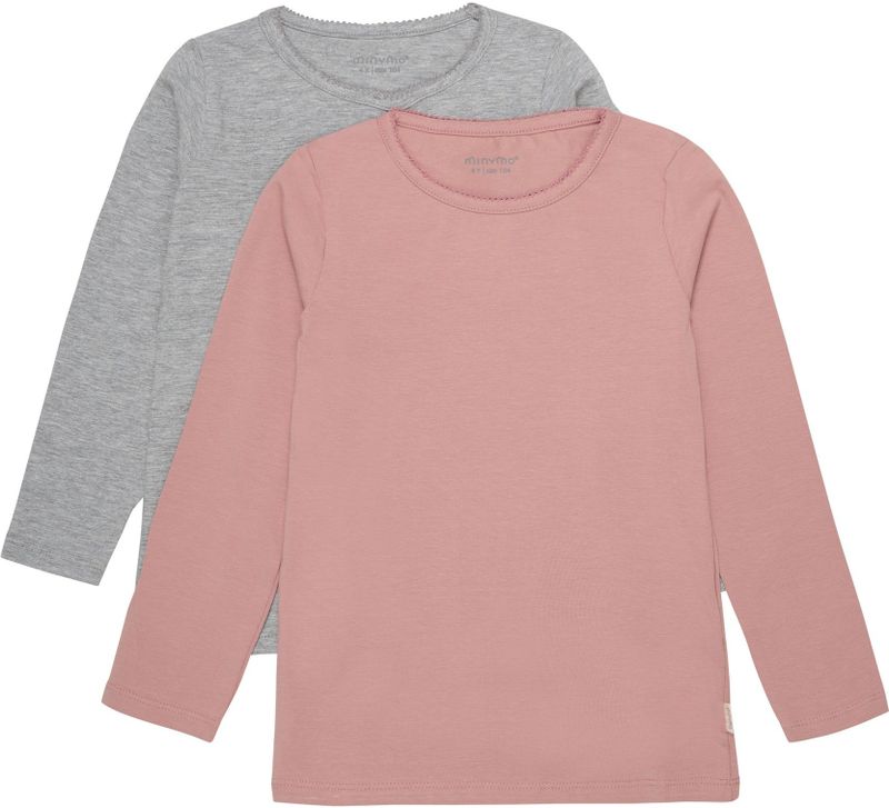 Minymo - 2-Pack - T-shirt - Roze/Grijs - 95% Katoen / 5% Elastaan