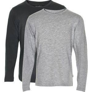 Minymo - 3934 - T-shirt - Grijs/Zwart - 2-pack, Lange Mouwen, 95% Katoen, 5% Elastaan