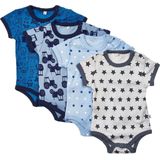 Pippi - 4-Pack - Rompertjes - Blauw - 100% Katoen, Korte Mouwen, Drukknopen