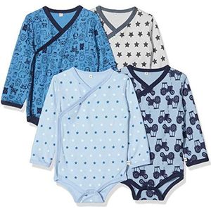 Pippi Baby Wikkel-Rompers - 4-pack - Blauw/grijs m. Print - Pippi Baby - 50 - Romper L/S