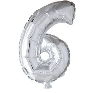 Wefiesta Cijfer Ballon Nummer '6' Zilver Folie 40cm - Geschikt voor Helium